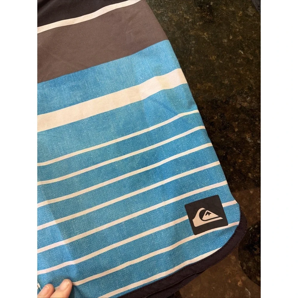 Quiksilver Dry Flight Board Shorts Sz 29 Blue Gray Stripe Surfer Skater Y2K Vibe